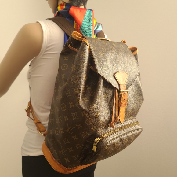 LOUIS VUITTON Montsouris Gm Brown Monogram Coated Canvas Backpack - Picture 3 of 15